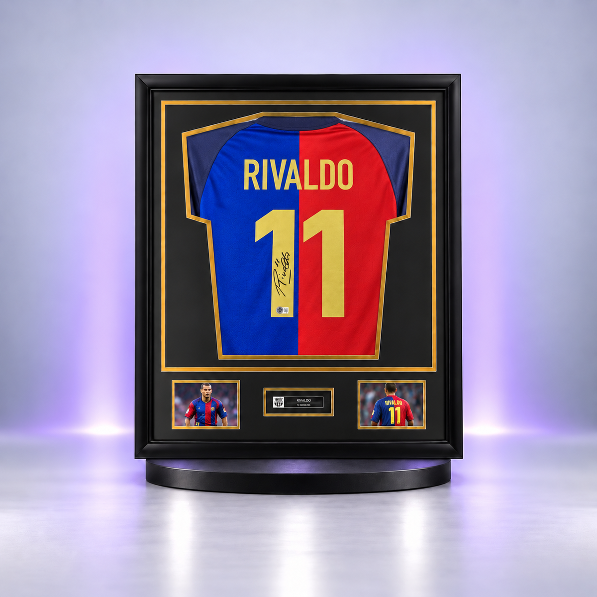 Jersey firmado de Rivaldo enmarcado, con marco y paspartú