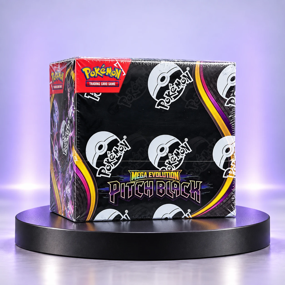 Booster Box sellada de Pokémon TCG Mega Evolution Pitch Black con envoltorio de fábrica
