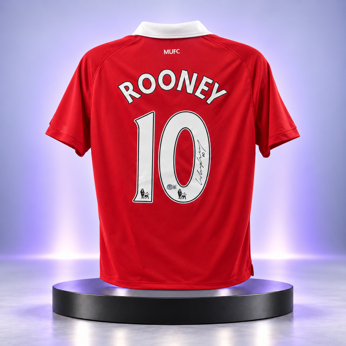 Jersey rojo del Manchester United con el nombre ROONEY y el dorsal 10 firmado